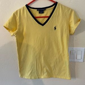 Polo Ralph Lauren T-shirt Sunshine Yellow Blue Logo and collar Cotton V- Neck